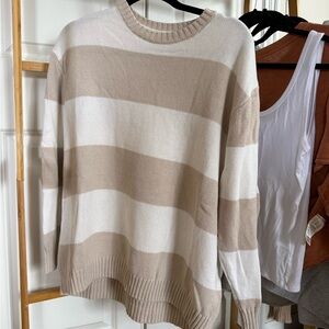 Hollister Beige and White Striped Sweater
